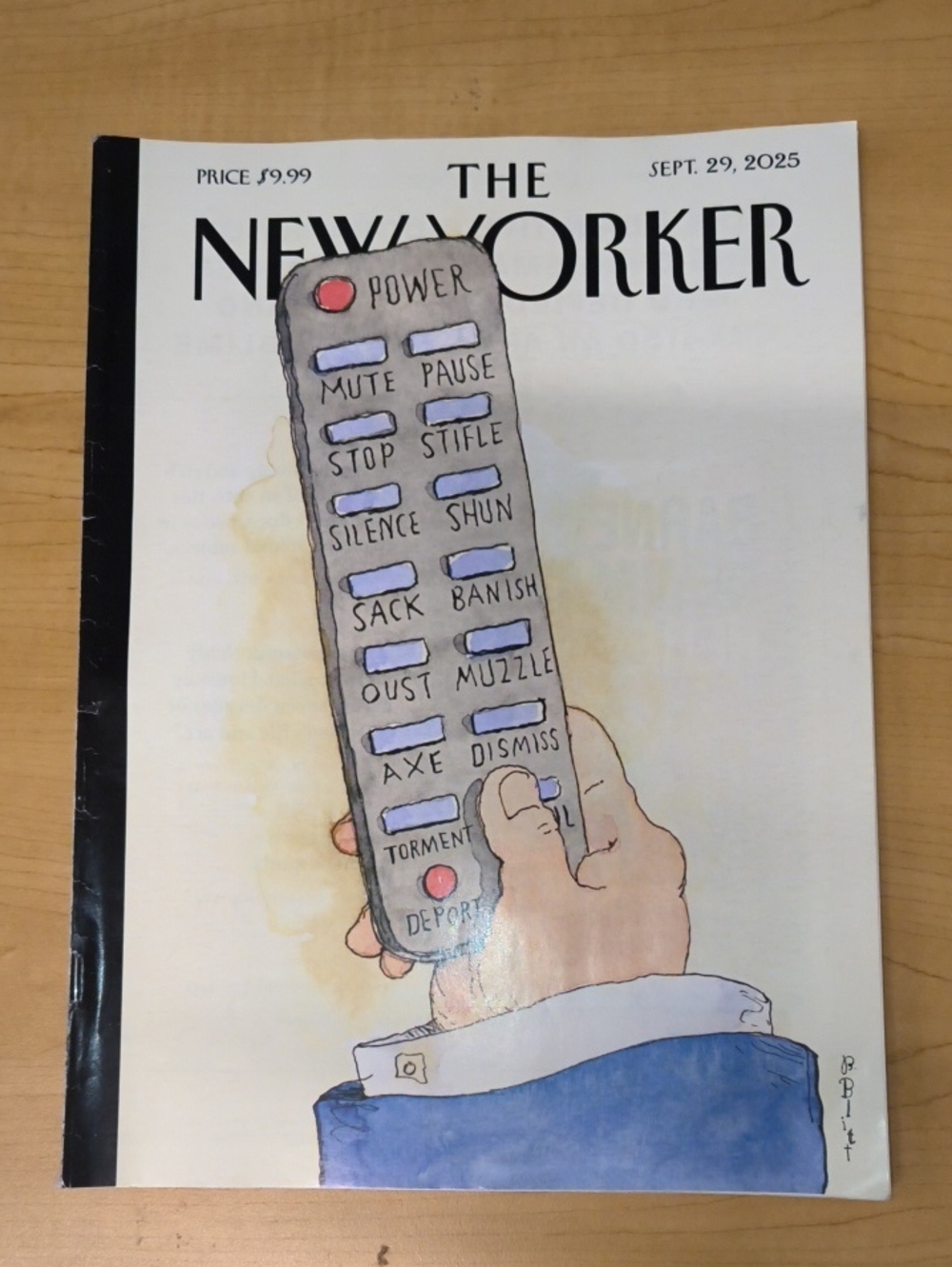 The New Yorker Magazine Barry Blitt’s “Remote Control”:Sept 29, 2025